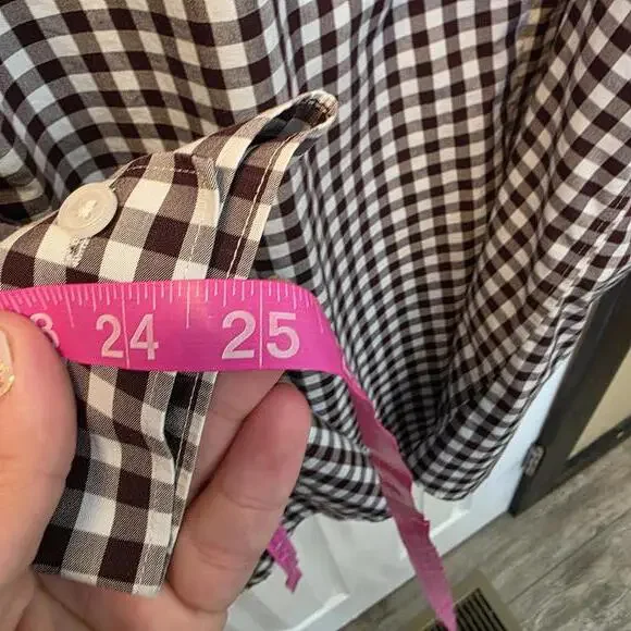 Lands' End Women's 22W Brown and White Gingham Cotton Button-Up Shirt - Picture 8 of 8